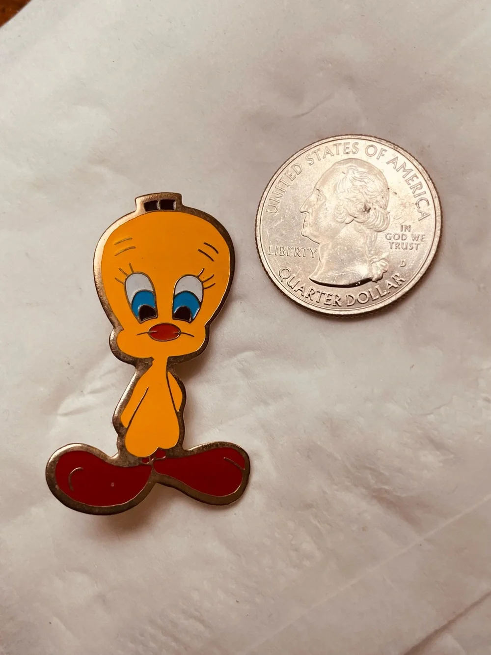 Yellow Tweety Bird Character Enamel Brooch with Red Shoes